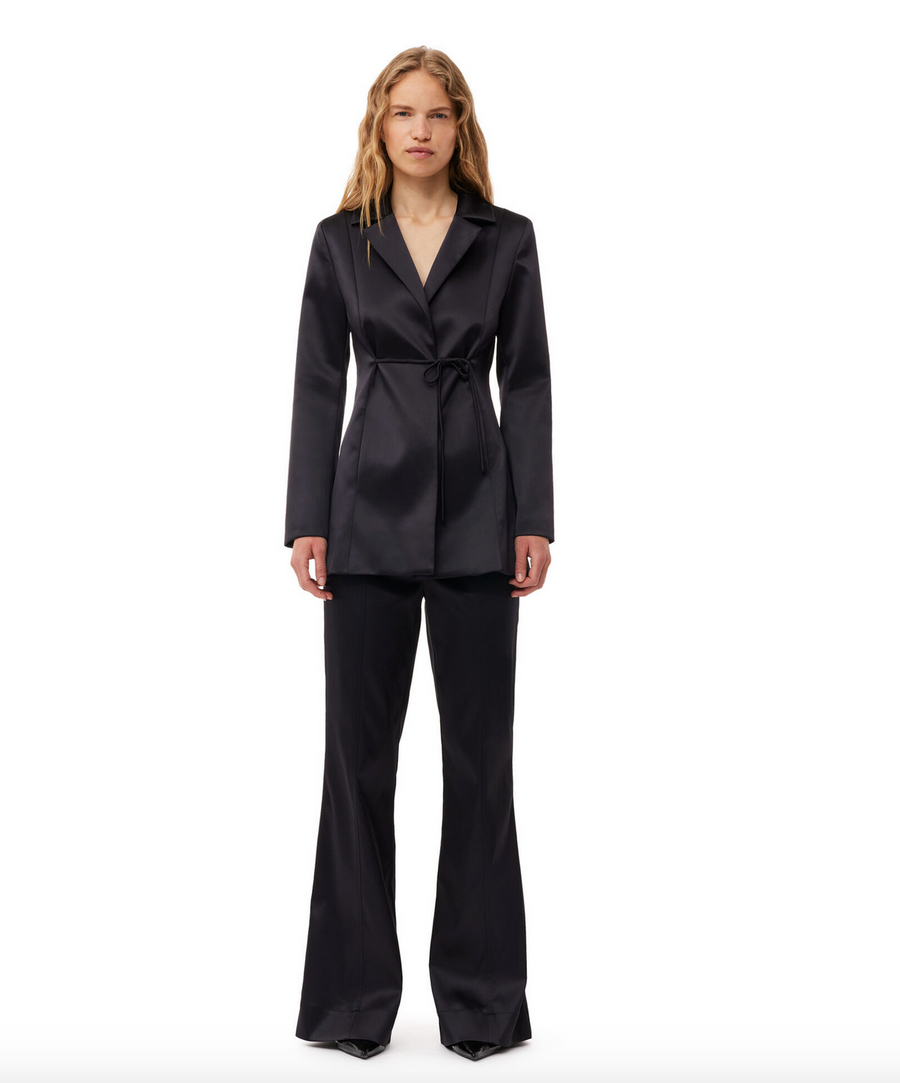 Ganni Double Satin Tiestring Blazer