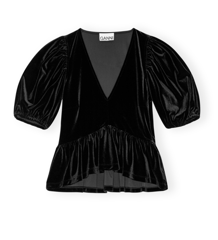 Ganni Velvet Jersey V-neck Blouse