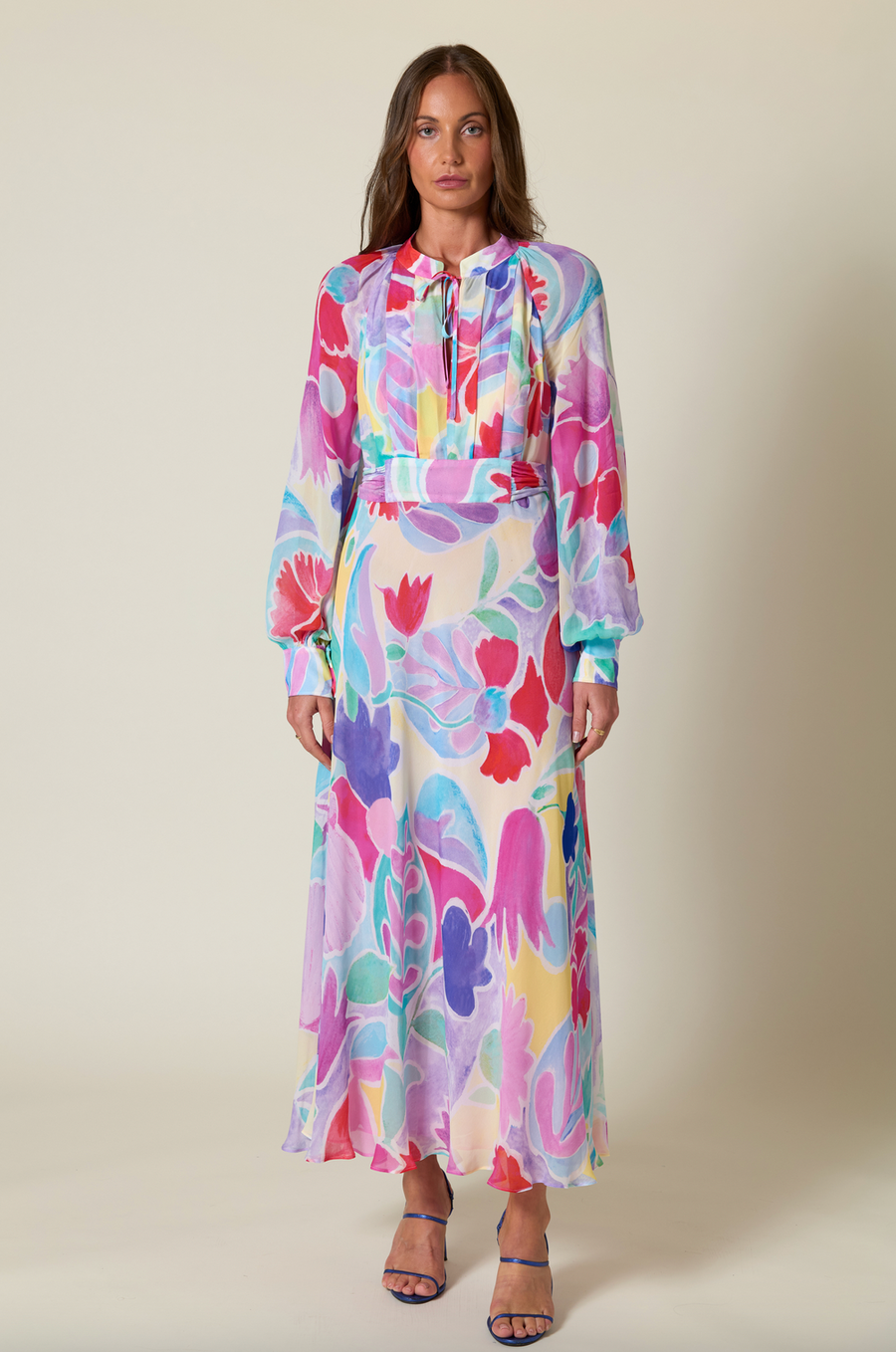 RIXO Aero Dress Abstract Tulip Ivory