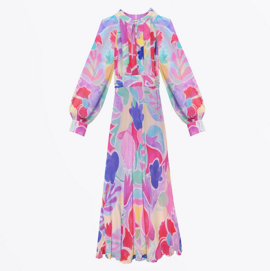 RIXO Aero Dress Abstract Tulip Ivory