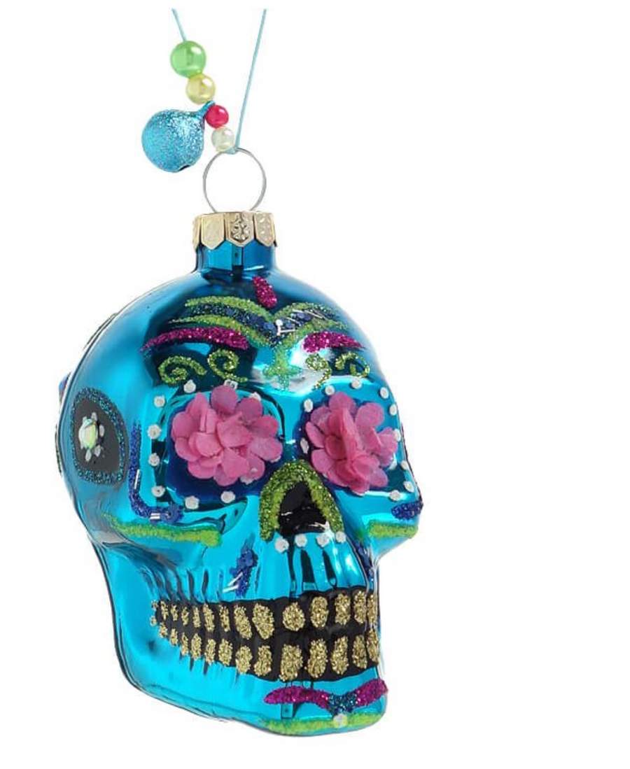 Cody Foster & Co. Dia De Los Muertos Flower Skull Ornament