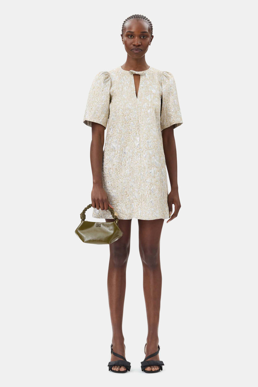 Ganni Metallic Cloque A-shaped Mini Dress