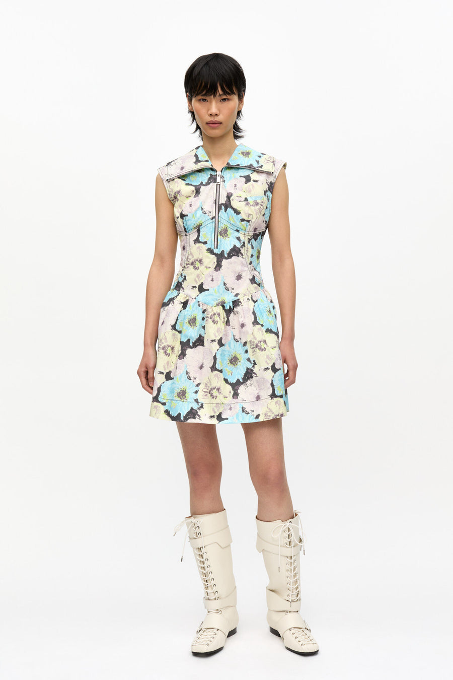 Ganni Printed Cotton Mini Dress