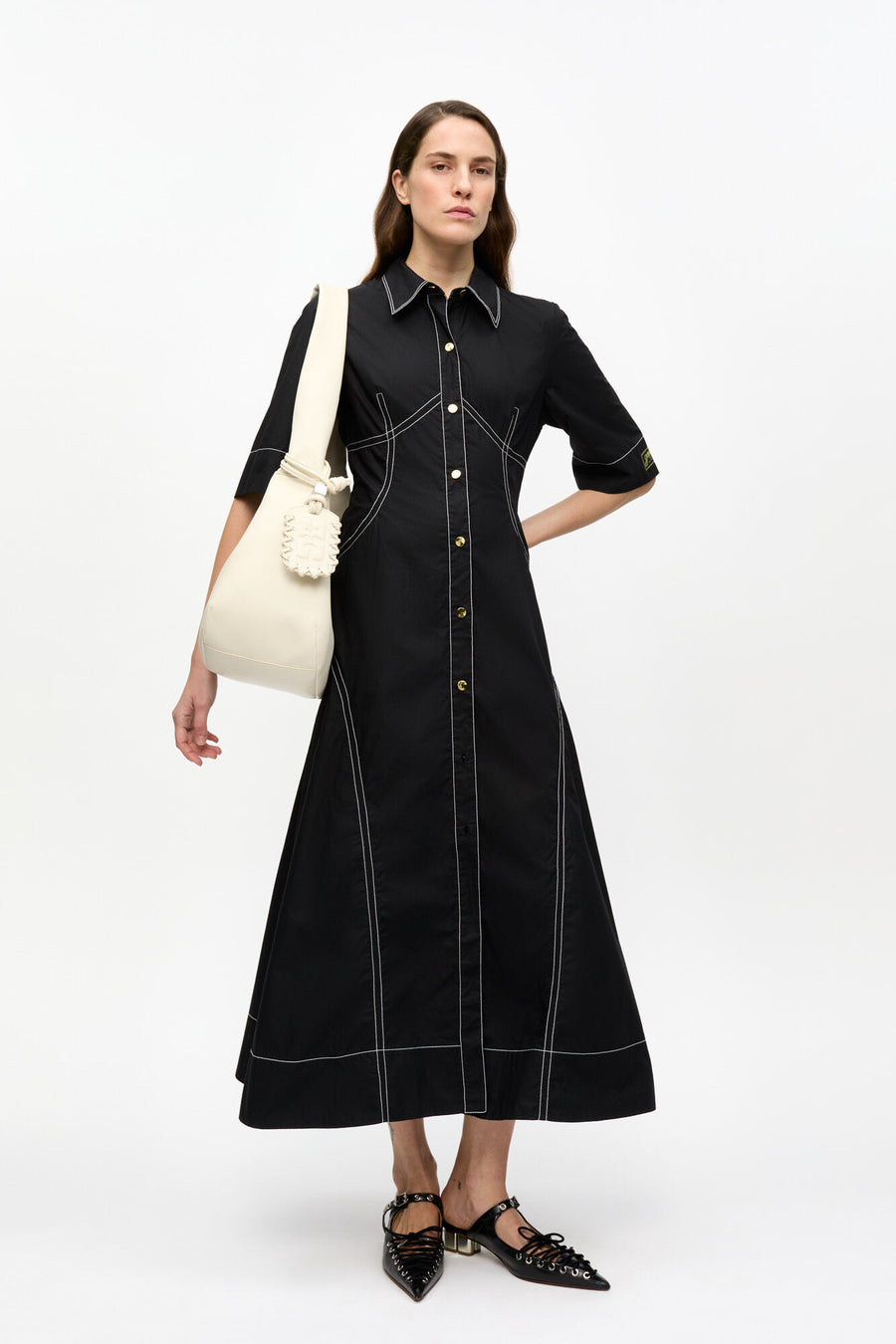 Ganni Cotton Poplin Long Shirt Dress