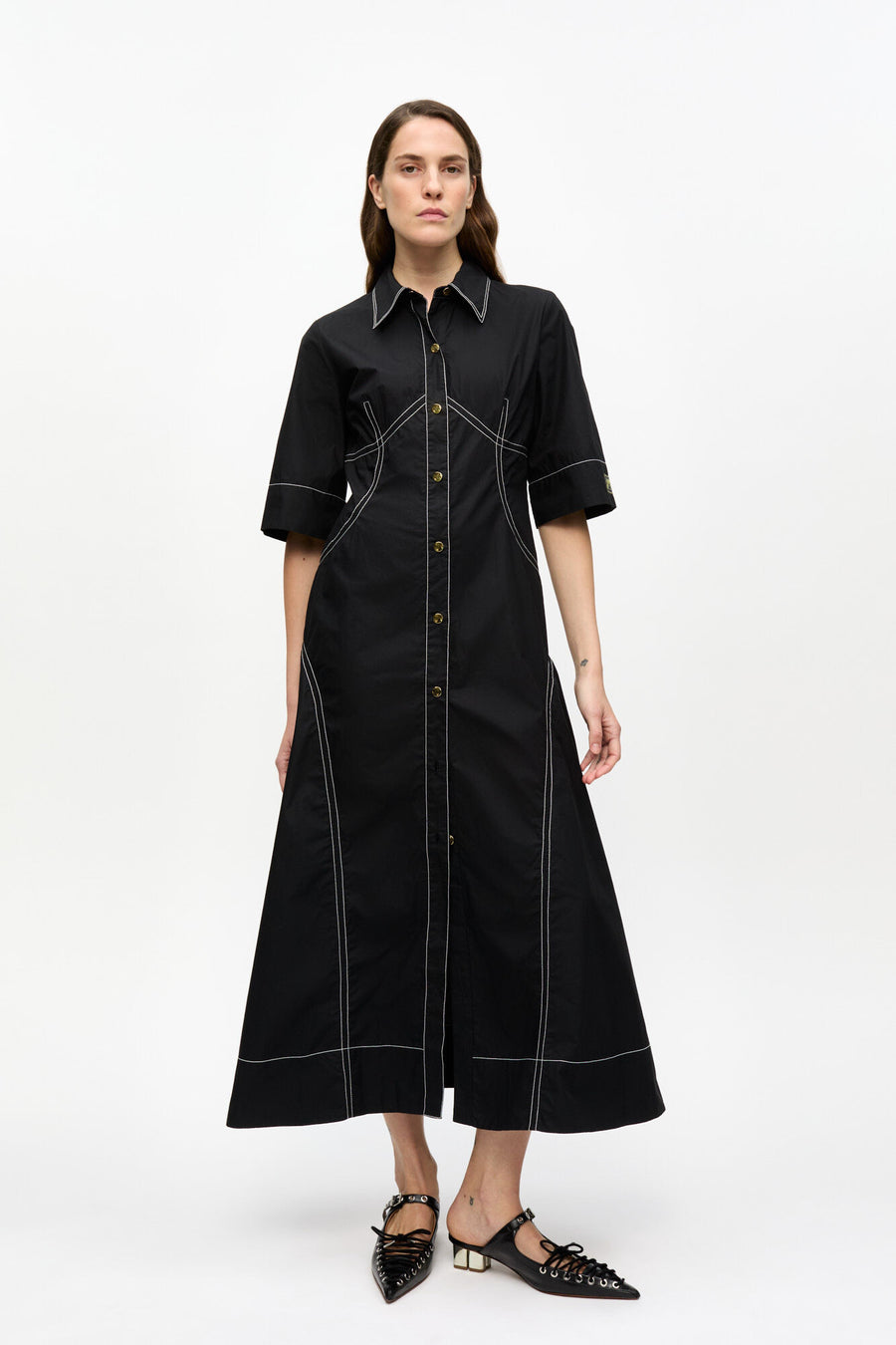 Ganni Cotton Poplin Long Shirt Dress