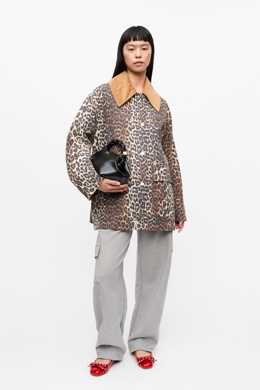 Ganni Leopard Printed Canvas Midi Jacket