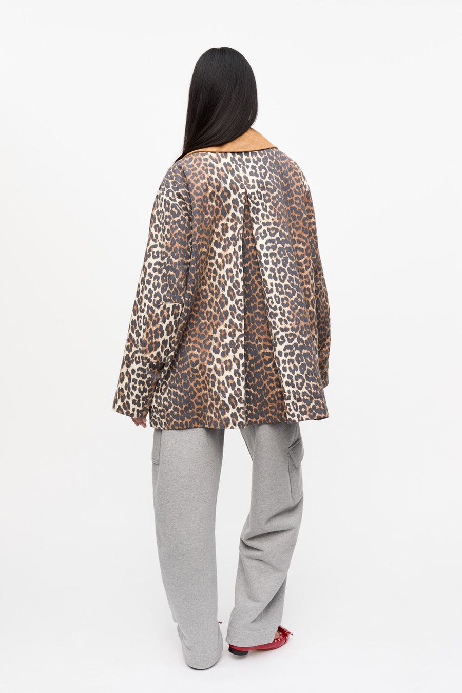 Ganni Leopard Printed Canvas Midi Jacket