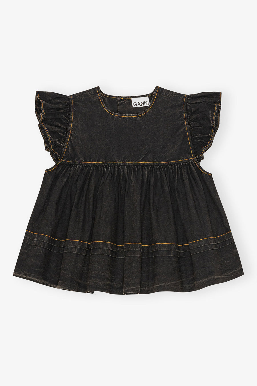 Ganni Garment Dyed Cotton Frill Sleeve Top