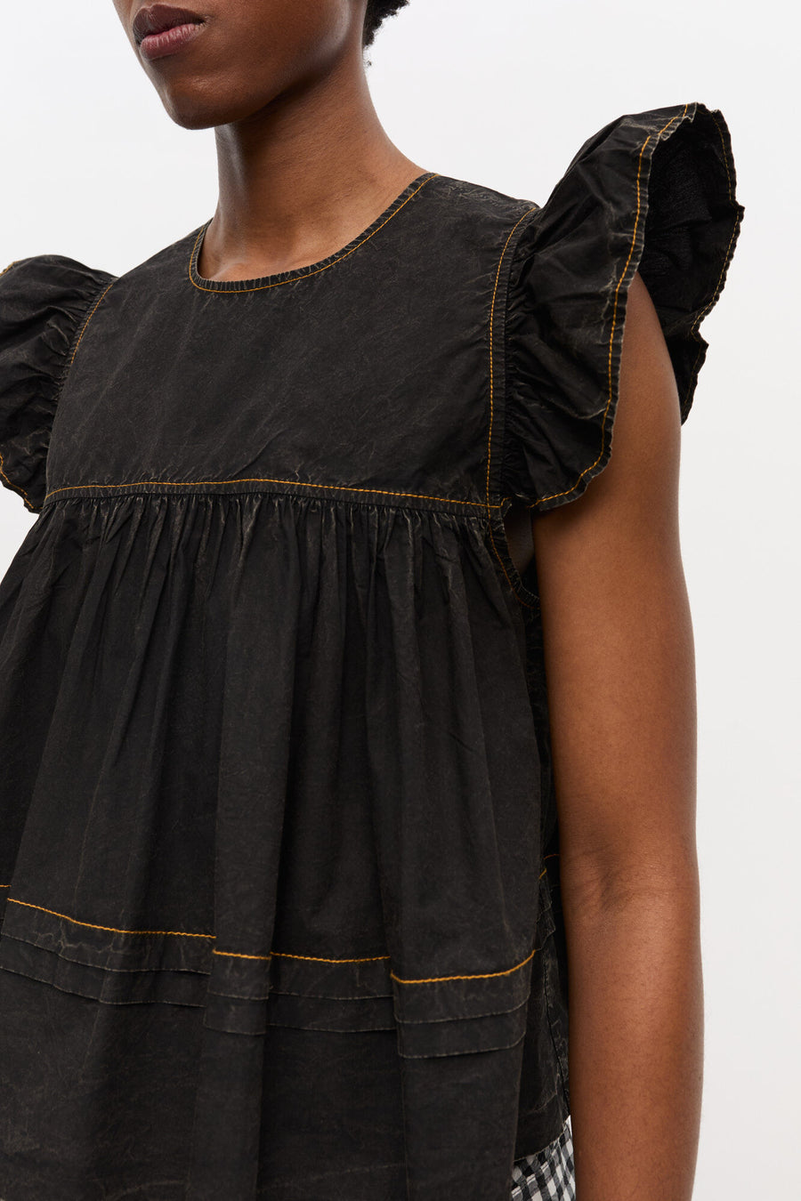 Ganni Garment Dyed Cotton Frill Sleeve Top