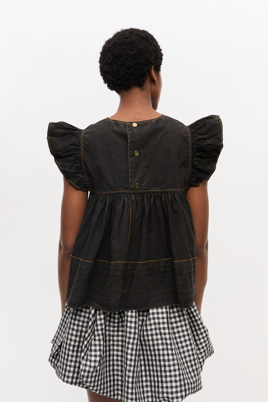 Ganni Garment Dyed Cotton Frill Sleeve Top