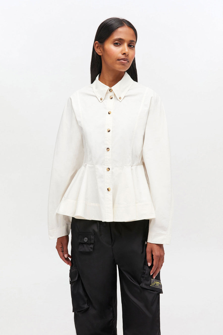 Ganni Stretch Cotton Peplum Shirt