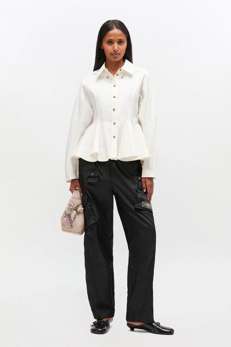 Ganni Stretch Cotton Peplum Shirt