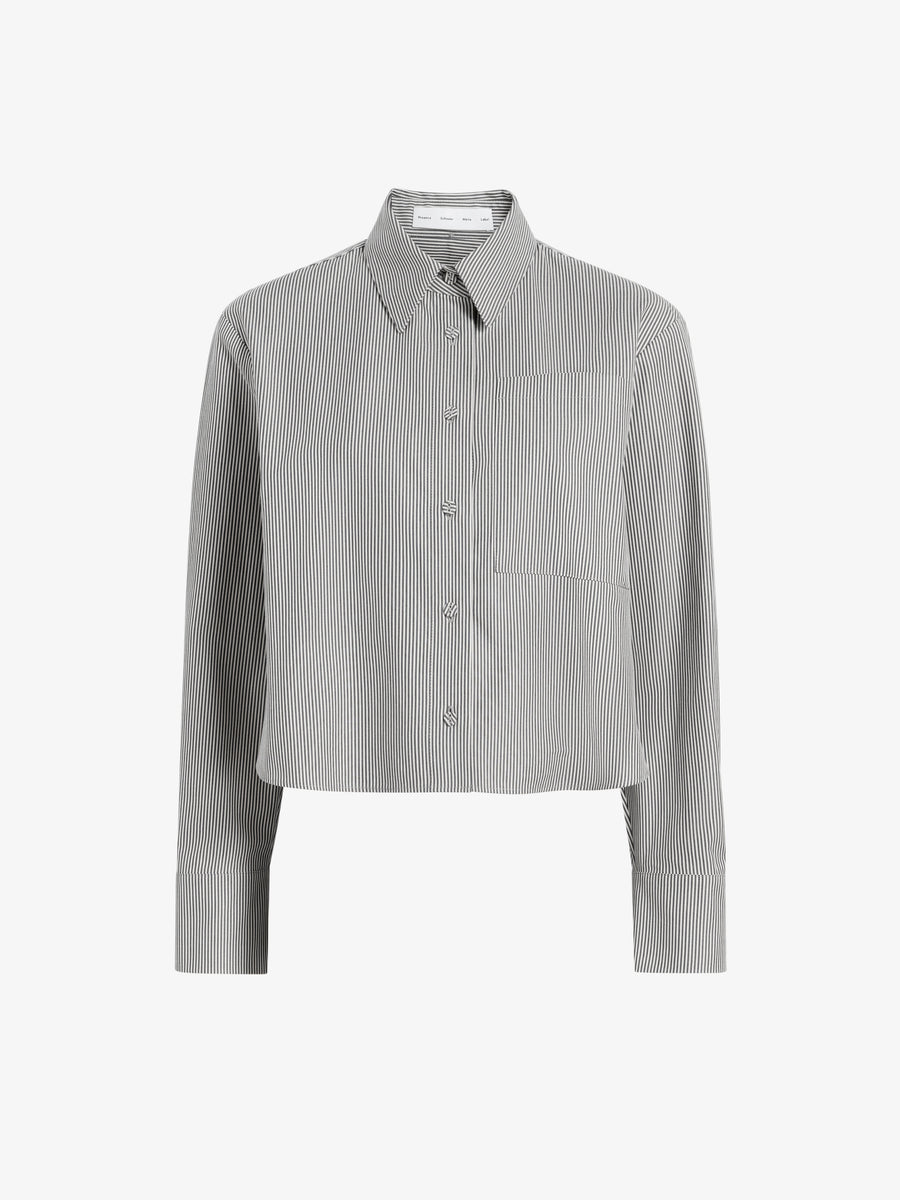 Proenza Schouler White Label Olive Shirt in Stripe Cotton