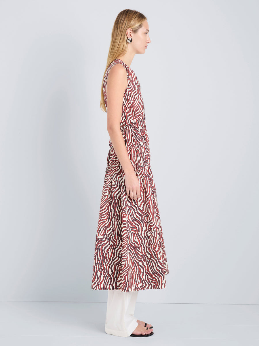 proenza schouler white label dress Loren in Poplin Rust/Cream Multi this piece transitions seamlessly High Neck Muslim Bridal Wear A touch of silver Color:793