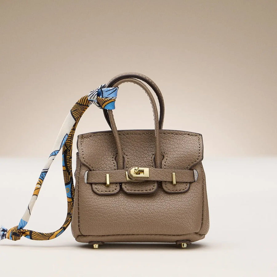 Mini Faux Leather Bag Charm with Scarf Detail