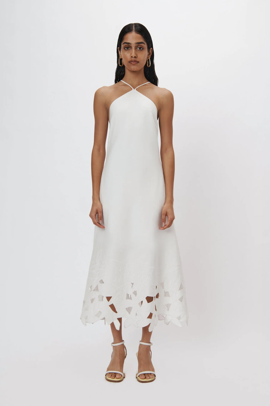 SIMKHAI Simone Abstract Embroidery Halter A-Line Midi Dress