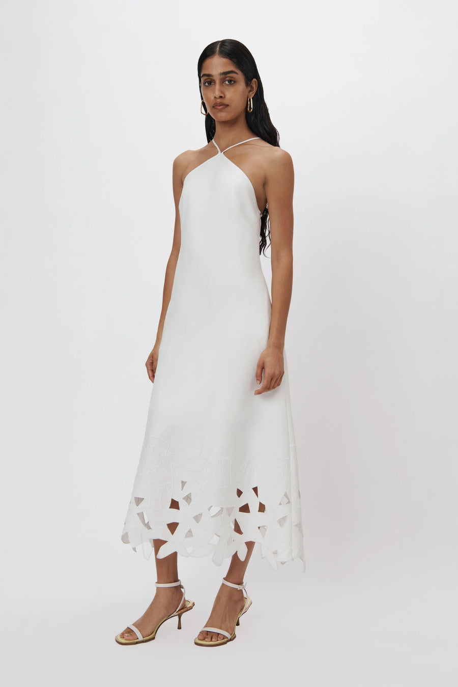 SIMKHAI Simone Abstract Embroidery Halter A-Line Midi Dress