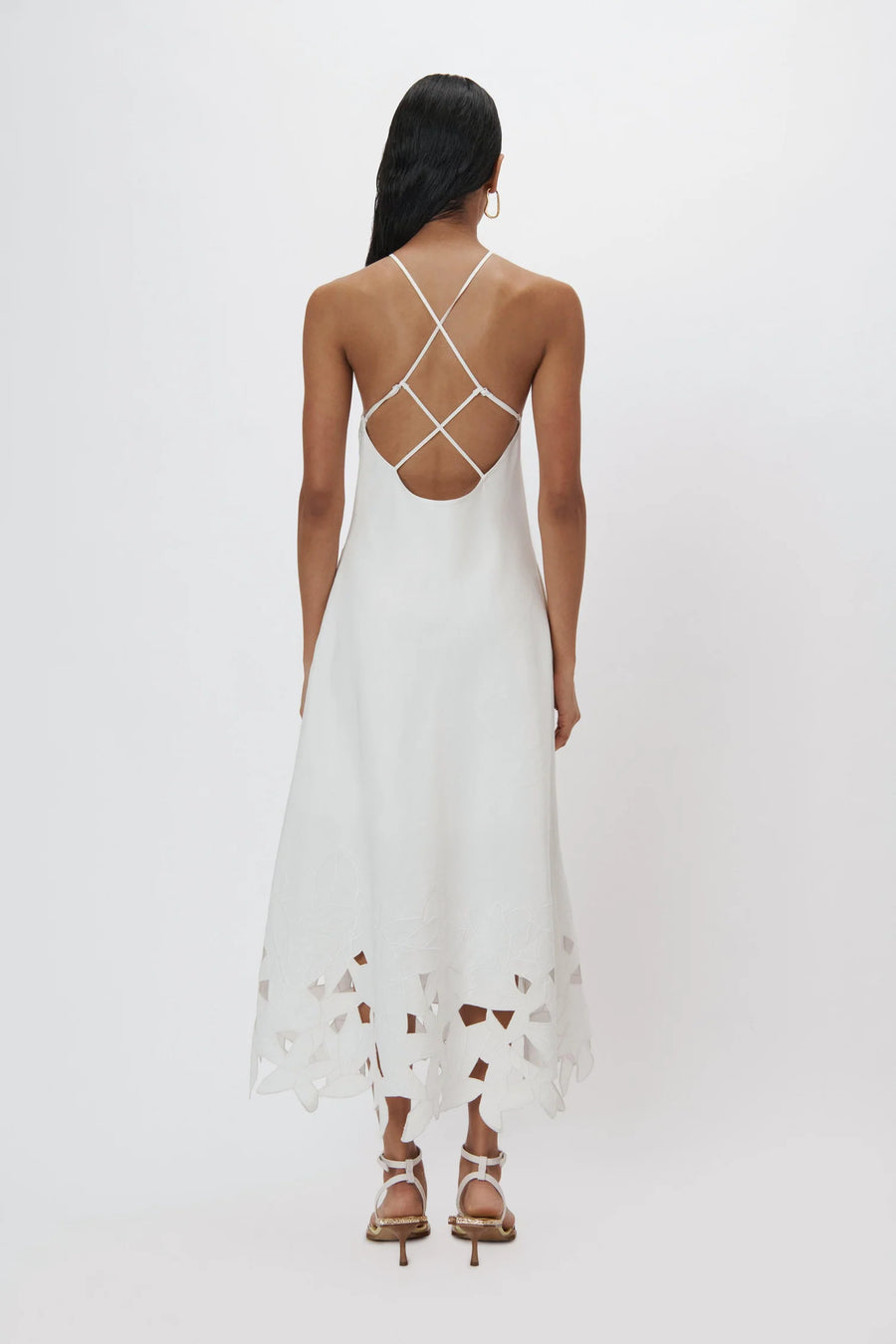 SIMKHAI Simone Abstract Embroidery Halter A-Line Midi Dress