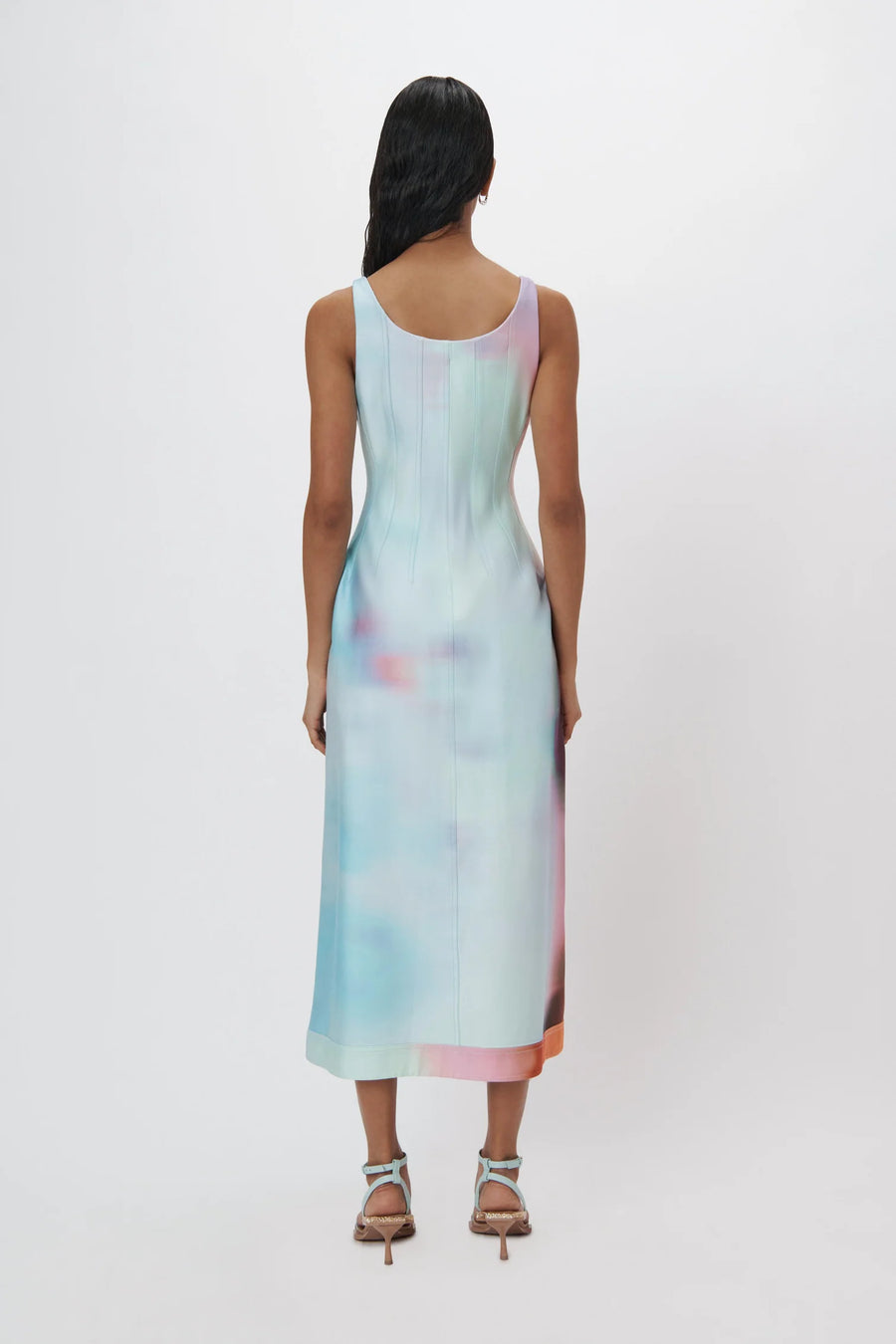 SIMKHAI Coralie Sateen Surreal Print Halter Midi Dress
