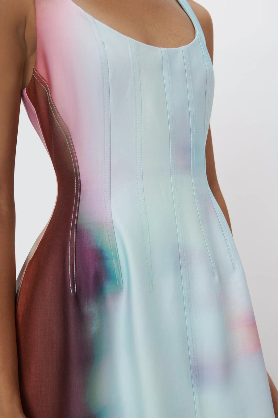SIMKHAI Coralie Sateen Surreal Print Halter Midi Dress