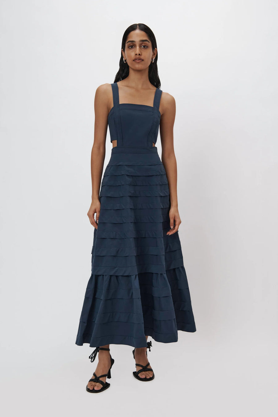 SIMKHAI Sicillia Cotton Poplin Pintuck Midi Dress