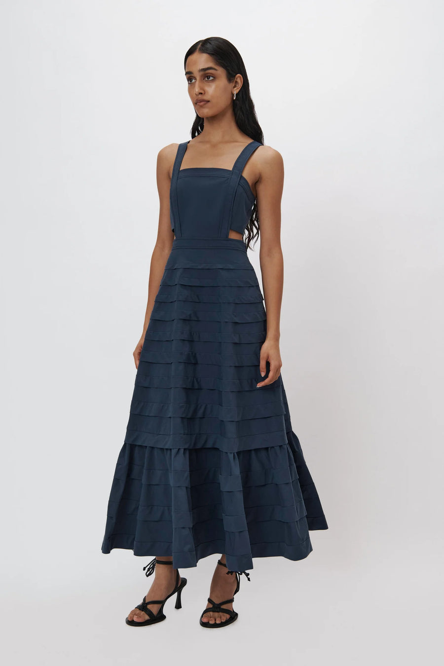SIMKHAI Sicillia Cotton Poplin Pintuck Midi Dress