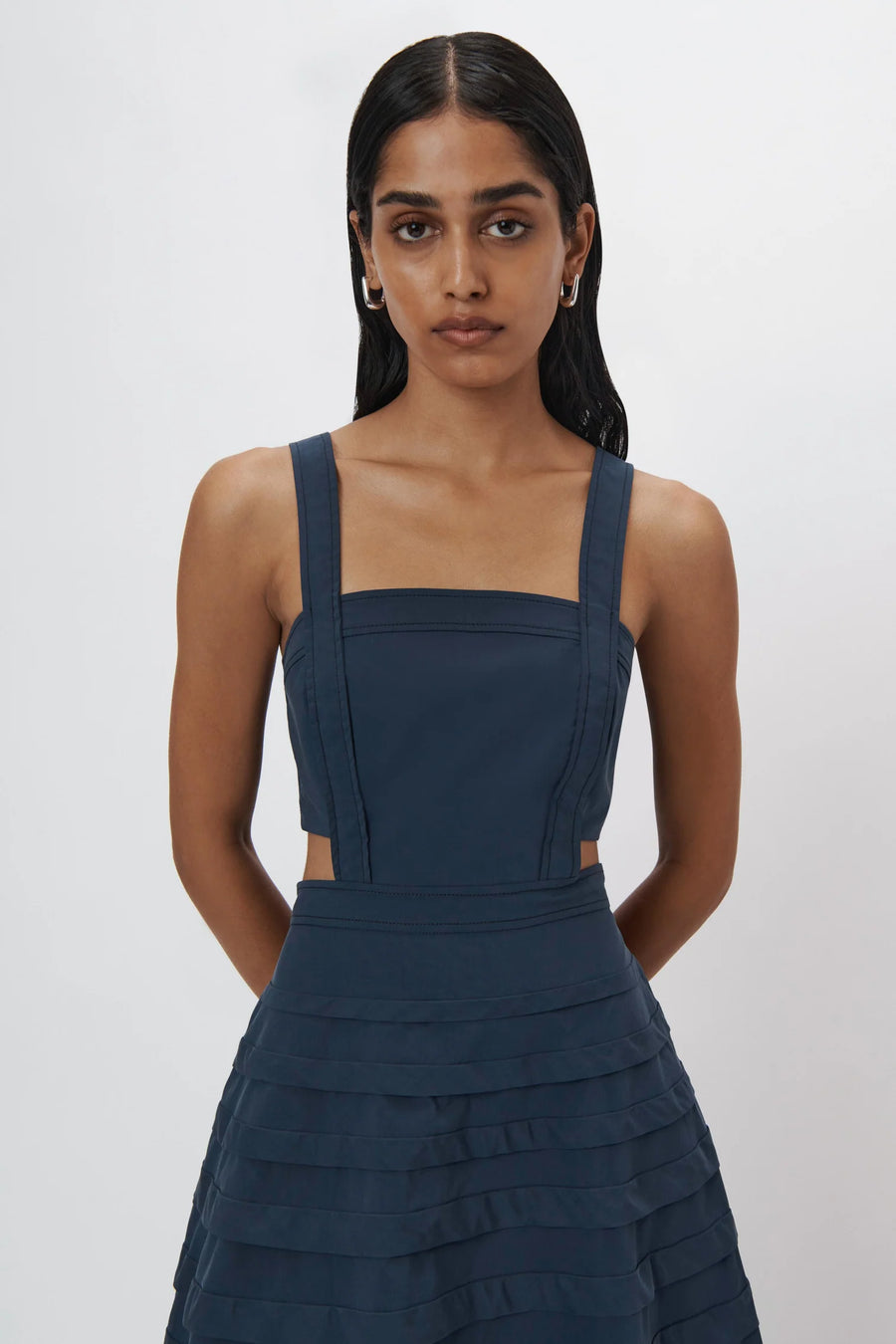 SIMKHAI Sicillia Cotton Poplin Pintuck Midi Dress