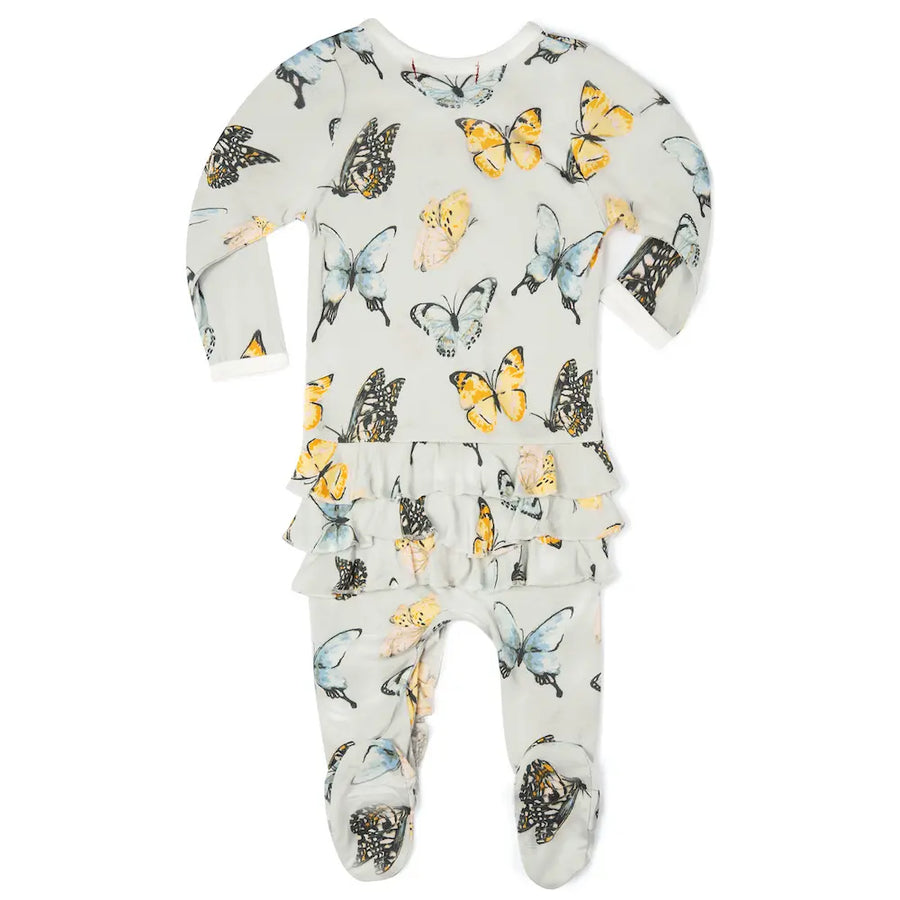 Milkbarn Bamboo Ruffle Zipper Footed Romper