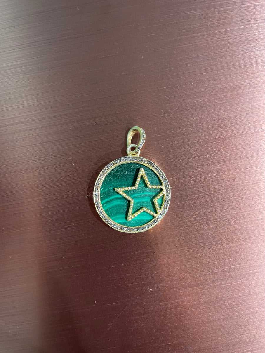 Paula Rosen Malachite Star of Gold Pendant