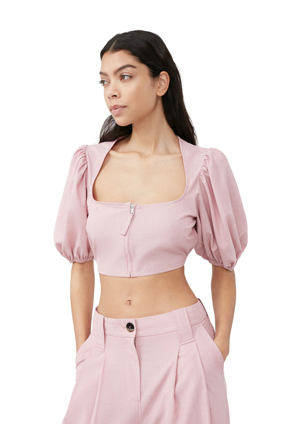 Ganni Drapey Melange Zipper Blouse